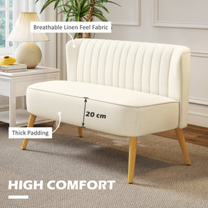 Modern 2 Seat Sofa for Bedroom, Upholstered Two Seater Couch with Rubber Wood Legs, Cream White