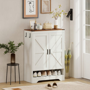 5-Tier Shoe Storage Cabinet for 15 Pairs, Freestanding Farmhouse Shoe Cabinet, White