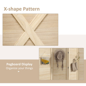 4.7' 3 Panel Wooden Room Divider with Pegboard Display, Folding Privacy Screen for Home Office, Natural – view 17