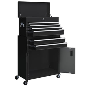 6-Drawer Rolling Tool Chest, 2 in 1 Lockable Storage Cabinet with Hooks, Metal Tool Box for Garage