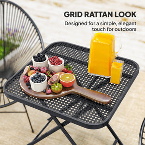 27.5" Square Outdoor Patio Table, Outdoor Folding Table with Grid Rattan-Like Top for Camping, Picnic, Black – view 3