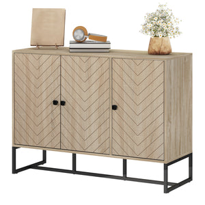 Modern Sideboard, Buffet Cabinet with Adjustable Shelves, 3 Chevron Doors for Living Room, Hallway, Oak Wood Grain