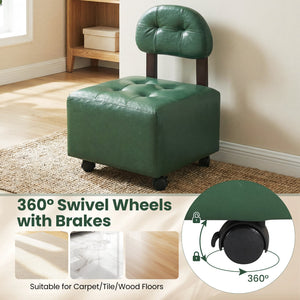 Small Rolling Footrest Stools Set of 2 with Lockable Wheels-Green view 9