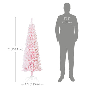 6ft Flocked Christmas Tree, Pencil Christmas Tree with Realistic Branch Tips, Folding Metal Stand, Green – view 51