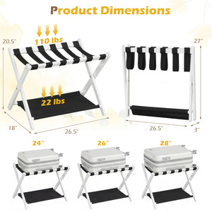 Solid Rubberwood Folding Luggage Rack with Nylon Shelves-White view 5