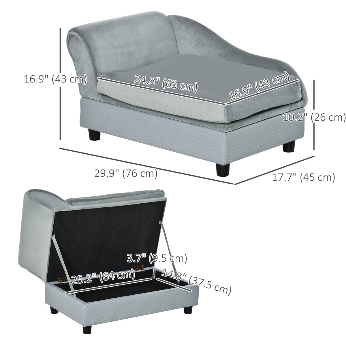 Pet Sofa Dog Couch Chaise Lounge Pet Bed with Storage Function Small Sized Dog Various Cat Sponge Cushioned – view 2