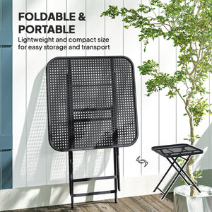 27.5" Square Outdoor Patio Table, Outdoor Folding Table with Grid Rattan-Like Top for Camping, Picnic, Black – view 4