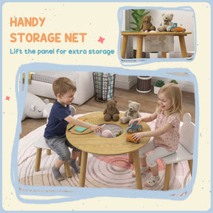 Qaba 3 Pieces Kids Table and Chair Set, Activity Table and Chair Set with Bear-Shaped Chairs, Mesh Bag