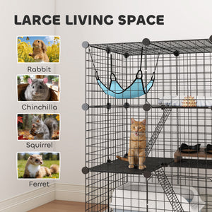 3 Tier Cat Cage Crate, DIY Pet Playpen with 3 Doors, Ladders, Hammock, Platforms, Indoor Playpen for Kittens, Black