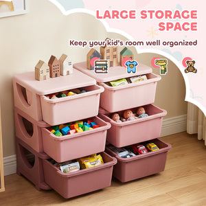 Qaba 3 Tier Kids Toy Organizer and Storage Bins with 6 Plastic Drawers