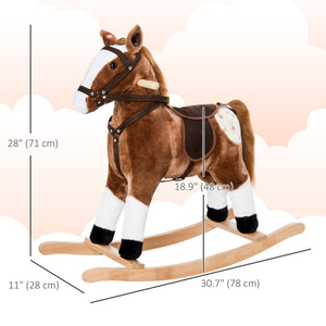 Qaba Rocking Horse Plush Pony Children Kid Ride on Toy w/ Realistic Sound (Light Pink)