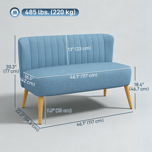 2 Seat Sofa, Upholstered Loveseat Sofa with Rubber Wood Legs, Blue