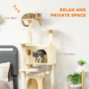 54" Cat Tree, Multi-Level Cat Tower with Scratching Posts, Cat Condos, Bed, Platforms, Ramp, Toy Ball, Beige – view 60