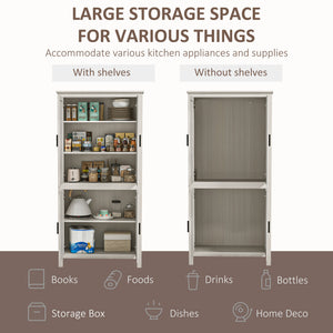 64" Kitchen Pantry Cabinet, Freestanding Storage Cabinet with 4 Doors, 3 Adjustable Shelves, Antique White