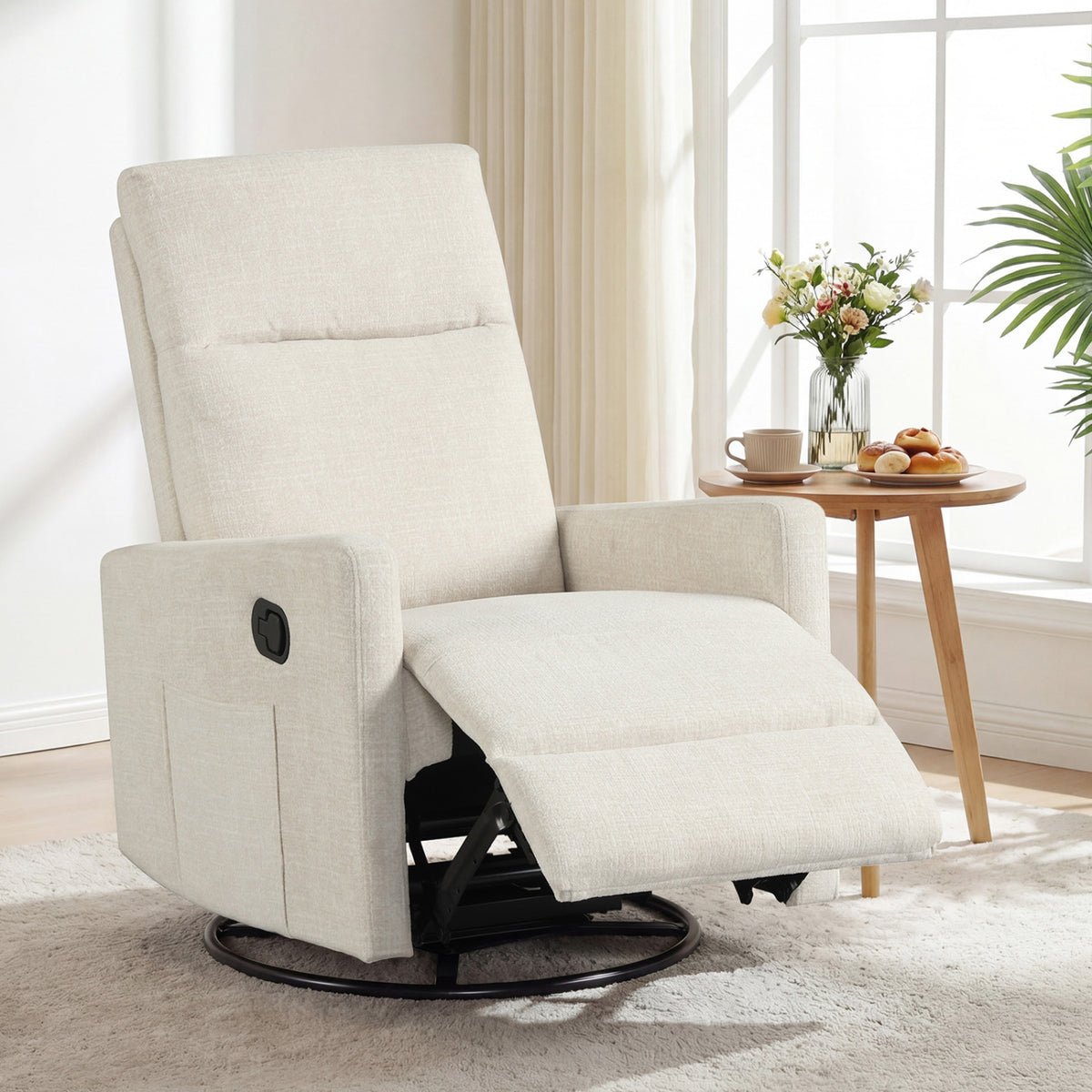 Swivel Rocking Chair 360° Nursery Reclining Rocker Armchair with Cushioned Back-Beige view 2