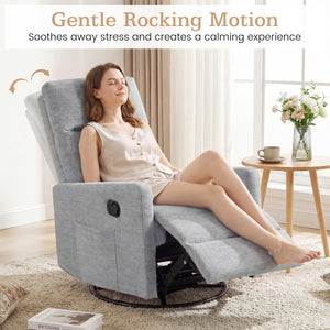 Swivel Rocking Chair 360° Nursery Reclining Rocker Armchair with Cushioned Back-Gray view 8