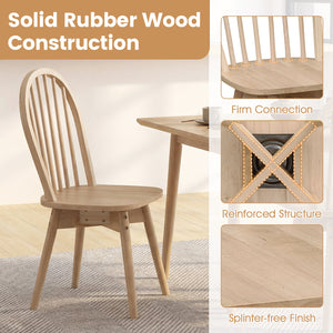 Swivel Windsor Dining Chairs Set of 4 with Solid Rubber Wood Frame-Natural view 6