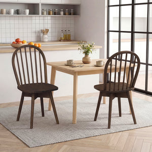 Swivel Windsor Dining Chairs Set of 2 with Solid Rubber Wood Frame-Walnut view 2