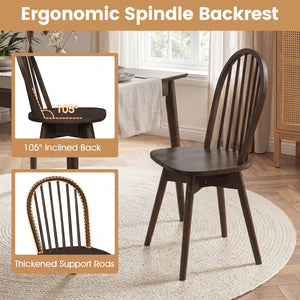 Swivel Windsor Dining Chairs Set of 2 with Solid Rubber Wood Frame-Walnut view 6