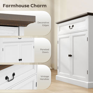 Buffet Cabinet, 32" Farmhouse Sideboard with Thick Top, Quiet Drawer and Adjustable Shelf, White Wood Grain – view 8