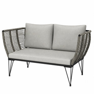 Outdoor Couch Patio Sofa with Cushions, 2 Seater Patio Furniture Loveseat with Galvanized Steel Frame, Light Grey