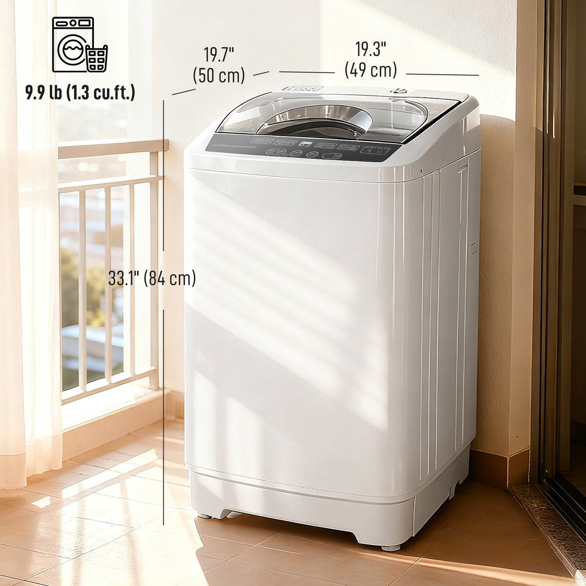Compact Washer, Portable Washing Machine, Full Automatic Washer with 8 Programs and 6 Water Levels, White