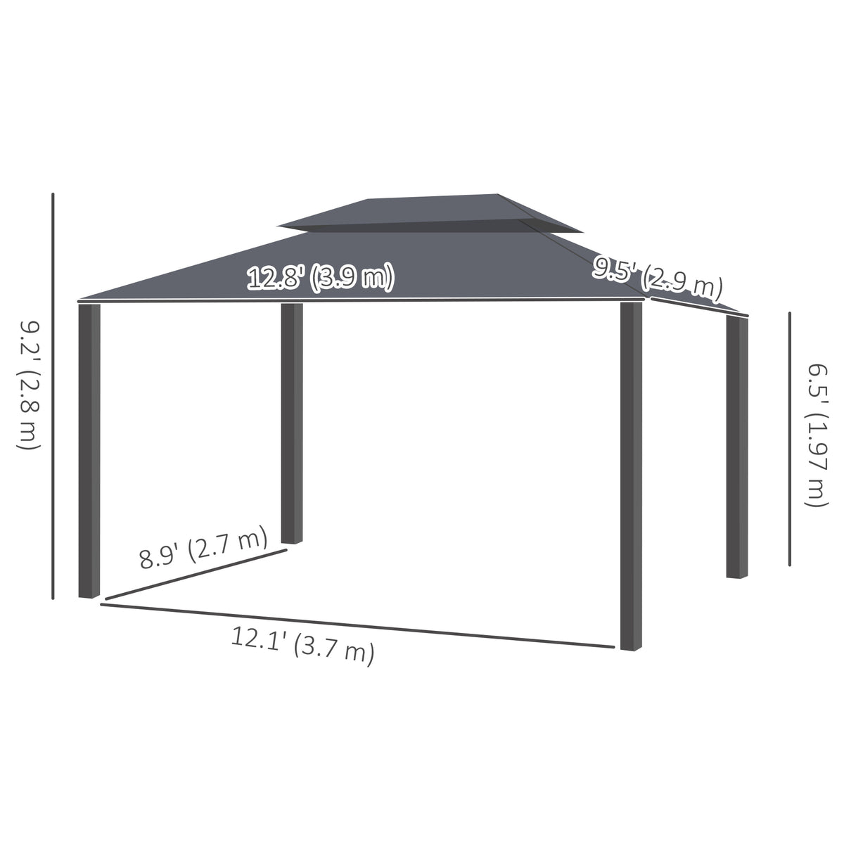 13' x 10' Patio Gazebo, Double Roof Outdoor Gazebo Canopy Shelter with Netting & Curtains – view 2