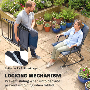 Folding Rocking Chair Set of 2 Padded Rockers with Armrest, Navy Blue – view 5