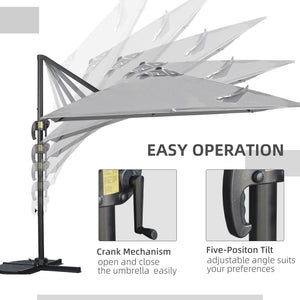 9ft Cantilever Patio Umbrella, Square Overhanging Umbrella with Cross Base, Crank Handle, Tilt – view 10