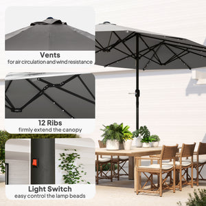 174" Double-Sided Sun Umbrella Garden Parasol Patio Sun Shade Outdoor with LED Solar Light, Khaki – view 11