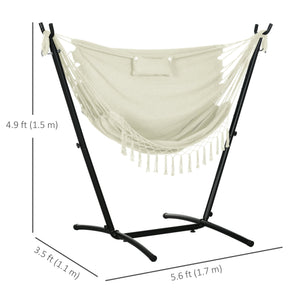 Patio Hammock Chair with Stand, Outdoor Hammock Swing Hanging Lounge Chair with Side Pocket and Headrest, Cream