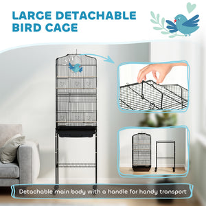 62" Rolling Bird Cage Cockatoo House Play Top Finch Pet Supply with Storage Shelf, Wheels - Black – view 3