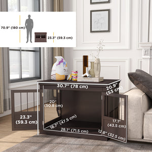 31" Dog Crate Furniture End Table with Three Doors for Small Dogs, Coffee – view 2