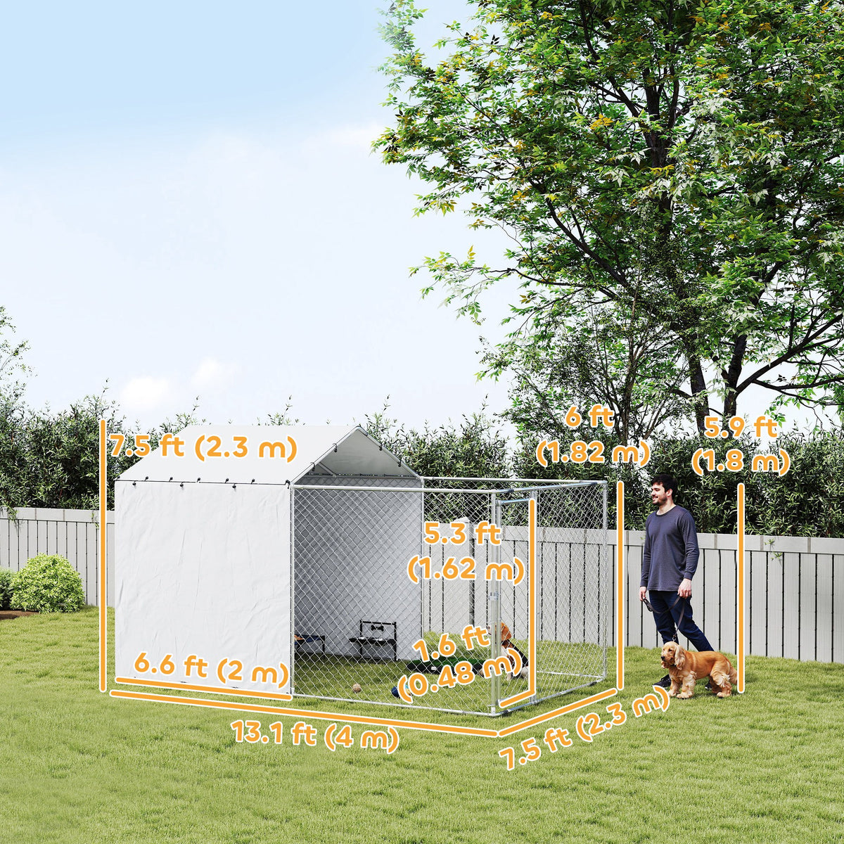 Galvanized Steel Dog Kennel Outdoor with Waterproof & UV-Resistant Cover for Large Dogs, 13.1' x 7.5' x 7.5' – view 2