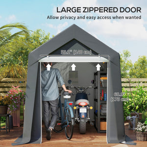 7' x 12' Outdoor Storage Shed Portable Garage with Roll-up Door for Motorcycle, Bike, Garden Tools, Beige – view 12