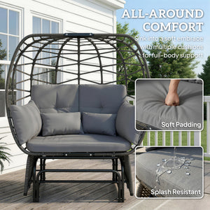 Double Outdoor Glider Egg Chair, Outdoor Loveseat Glider with Cushions and Pillows, Dark Grey