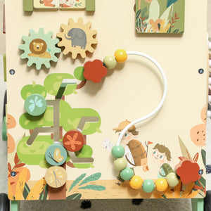 Qaba Wooden Baby Walker, Push Along Walker Toys with Speed Control, Xylophone, gears and Bead Maze, Green