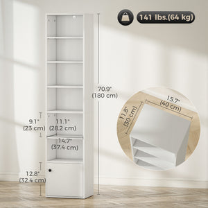 7-Tier Bookcase, Display Shelf Unit with Adjustable Shelf and Cabinet, White