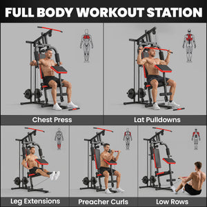 Soozier Home Gym Equipment, Multifunctional Weight Machine with Pulley System for Full Body Strength Training, Black
