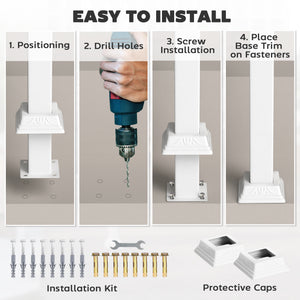 1-3 Step Handrails for Outdoor Steps, Porch Deck Railing, Metal Outdoor Stair Railing with Installation Kit, White