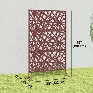 Metal Outdoor Privacy Screen, Freestanding Outdoor Divider with Stand, 78" x 48", Dark Brown