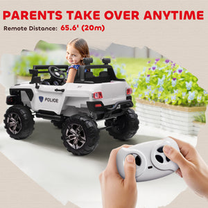 Kids 2 Seater Ride-On Car Police Truck Electric with LED Lights & MP3 for Kids White