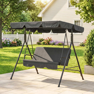 3-Seater Outdoor Porch Swing with Adjustable Canopy, Patio Swing Chair for Garden, Poolside, Backyard, Green and White
