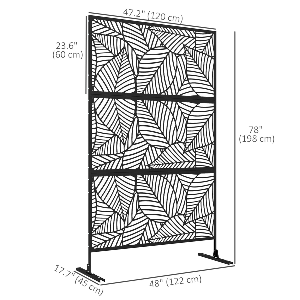 6.5FT Decorative Outdoor Divider, Metal Privacy Screen with Stand, Large Leaf Style, Black – view 2