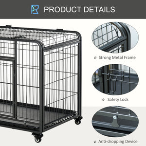 Folding Heavy Duty Dog Crate Heavy Duty Cage for Large Sized Dogs with Double Doors, Lockable Wheels Tray, 43" x 28" x 31"