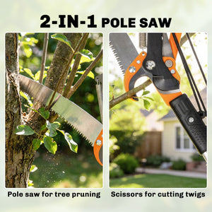 6.5ft 2-In-1 Manual Pole Saw for Tree Trimming, Aluminium Telescopic Long Reach Pole Pruner with Sharp 65Mn Steel Blade