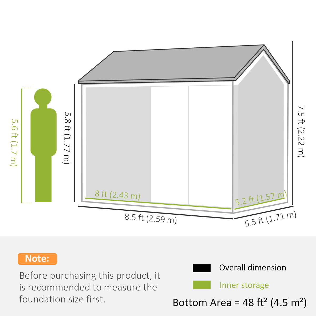 8.5' x 5.5' Metal Garden Storage Shed, Outdoor Tool Storage House with Lockable Door, Vents, Sloped Roof – view 2