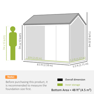 8.5' x 5.5' Metal Garden Storage Shed, Outdoor Tool Storage House with Lockable Door, Vents, Sloped Roof – view 2