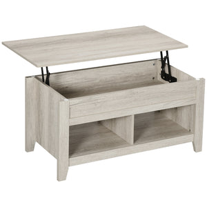 Lift Top Coffee Table with Hidden Storage Compartment and Open Shelves, Lift Tabletop Pop-Up Center Table for Living Room, Dark Walnut