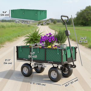 Steel Garden Cart, Utility Wagon Cart with Removable Liner, Quick-Release Sides, 10" Wheels, 660lbs Capacity